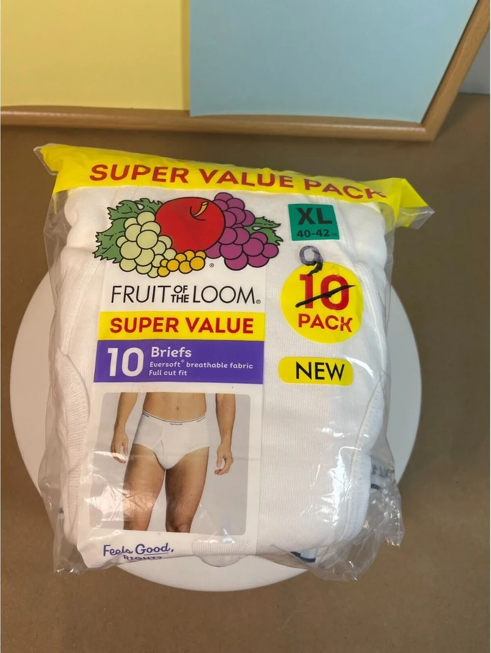 Fruit of the Loom Mens XL White Briefs 9 Pack 40-42 Eversoft Cotton NEW